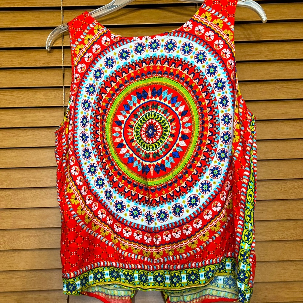 Renee C Linscott Crew Neck split back sleeveless Top size XL color  multicolor